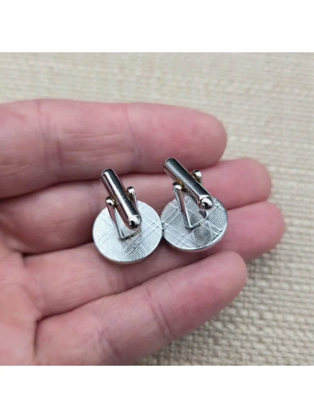 Vintage Silver Tone Faceted Blue Crystal Round Cufflinks Men's Formal Jewelry A8